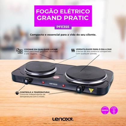 Imagem de Fogão Elétrico de Mesa 2 Bocas Power 2500 Lenoxx PFE355 Preto 127V