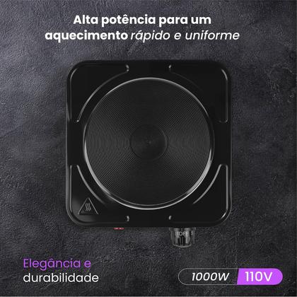 Imagem de Fogão Elétrico Fogareiro Cooktop de Mesa 1 Boca 1000W Portátil Camping Controle de Temperatura Preto Panda Plus
