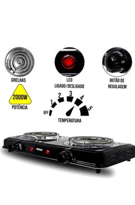 Imagem de Fogão Elétrico Mini Cooktop 2 Bocas Portátil 110V  Indução 2500W o Mais Potente 400C