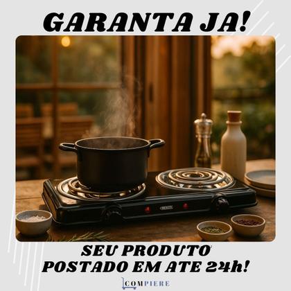 Imagem de Fogão Elétrico Portátil 2 Bocas 2000W 220V Compacto Preto Cozinha Sem Gás Kitnet Camping