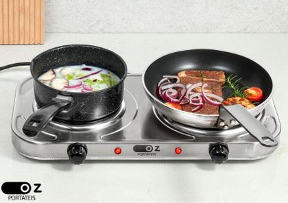 Imagem de Fogão Elétrico Portátil De Mesa Cooktop 2 Bocas 2000w Aço Inoxidável Fe2000 127V Oz