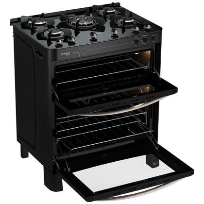 Imagem de Fogão Esmaltec Diamante Glass 5 bocas Preto com Duplo Forno e Timer Sonoro