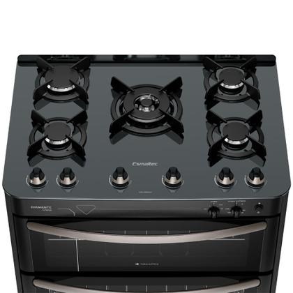 Imagem de Fogão Esmaltec Diamante Glass 5 bocas Preto com Duplo Forno e Timer Sonoro