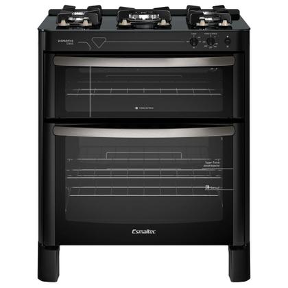 Imagem de Fogão Esmaltec Diamante Glass 5 bocas Preto com Duplo Forno e Timer Sonoro