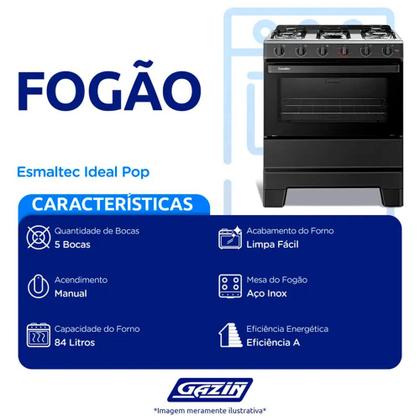Imagem de Fogão Esmaltec Ideal Pop 5 Bocas Manual Mesa Aço Inox