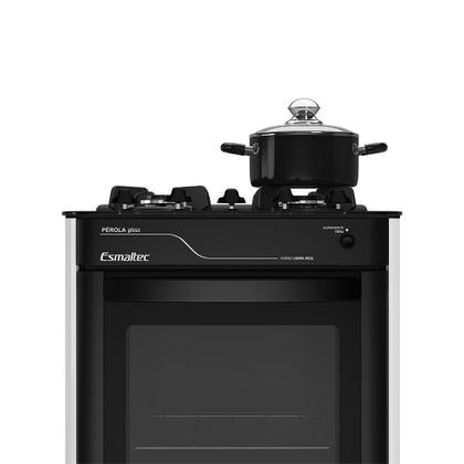 Imagem de Fogão Esmaltec Pérola Glass 4 bocas Branco com Trempes de Ferro Fundido