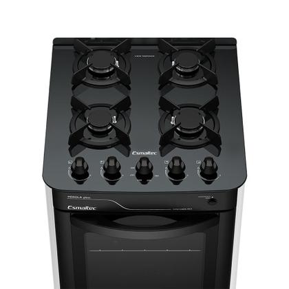 Imagem de Fogão Esmaltec Pérola Glass 4 bocas Branco com Trempes de Ferro Fundido