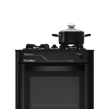 Imagem de Fogão Esmaltec Pérola Glass 4 bocas Branco com Trempes de Ferro Fundido