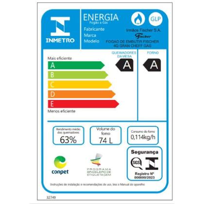 Imagem de Fogão Fischer Gran Cheff De Embutir 4 Bocas Silver Mesa De Vidro Preto 220V