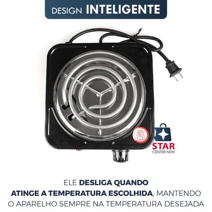 Imagem de Fogão Fogareiro Elétrico 1 boca Portátil Viagem Férias Pratico Espiral Camping Lazer 110 ou 220v 1000 Wats