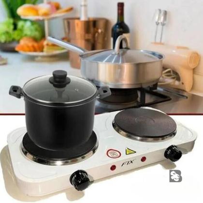 Imagem de Fogão Fogareiro Portátil Elétrico 2.000W Cooktop 2 Bocas Disco Camping Acampamento - 110 ou 220v