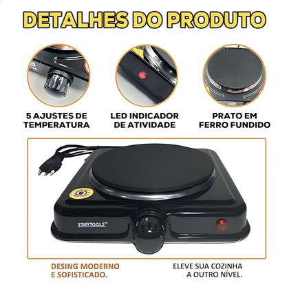 Imagem de Fogão Indução Elétrico Portátil 220V 1000W 1 Boca 5 Níveis De Temperatura  Design Compacto Cozinha Pequena