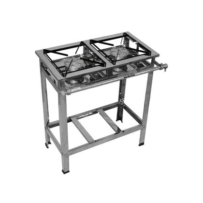 Imagem de Fogão Industrial 2 Bocas  Alta Pressão Em Aço Inox Grelhas 30x30 Perfil 04 Com Kit Gás Incluso
