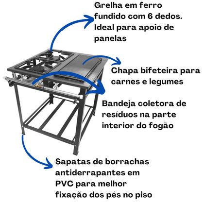 Imagem de Fogão Industrial 2 Bocas Baixa Pressão 2QS P7 com Chapa Bifeteira Metalfour