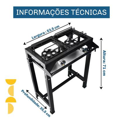 Imagem de Fogão Industrial 2 Bocas Jr Alta Pressão Preto C/ Mangueira