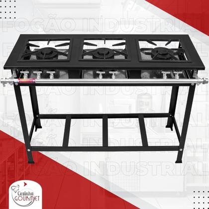 Imagem de Fogão Industrial 3 Bocas Duplas Baixa Pressão 30x30 Cozinha Gourmet