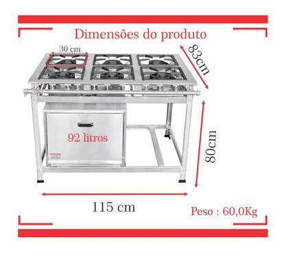 Imagem de Fogão Industrial 6 Bocas 30x30 em Aço Inox com Forno Leona