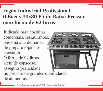 Imagem de Fogão Industrial 6 Bocas 30x30 P5 com Forno Leona