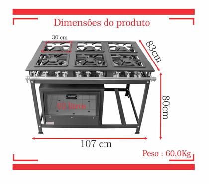 Imagem de Fogão Industrial 6 Bocas 30x30 P5 com Forno Leona