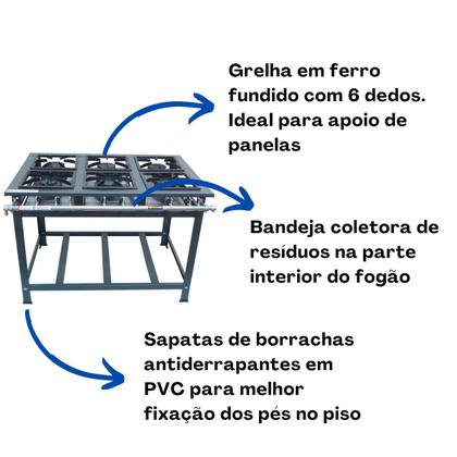 Imagem de Fogão Industrial 6 Bocas Baixa Pressão P7 de Piso 3QS 3QD MetalFour