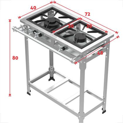 Imagem de Fogão Industrial Inox 2 Duas Bocas de Baixa Pressão Queimador Simples e Duplo