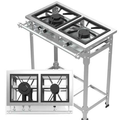 Imagem de Fogão Industrial Inox 2 Duas Bocas de Baixa Pressão Queimador Simples e Duplo