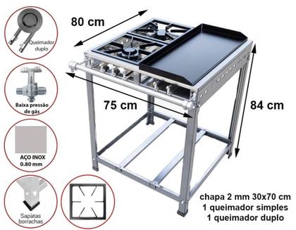 Imagem de Fogão inox baixa pressão 2 bocas chapa ferro fundido