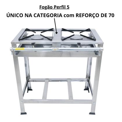 Imagem de Fogao INOX Industrial 2 Bocas 5 Caulins Registro Mangueira Completo