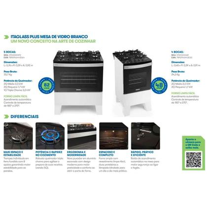 Imagem de Fogão Itaglass Plus 5 Bocas - Branco Itatiaia