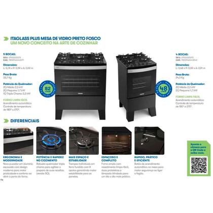 Imagem de Fogão Itaglass Plus 5 Bocas - Preto Itatiaia