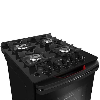 Imagem de Fogao Mueller 4 Bocas Preto Bivolt Mesa De Vidro Grades Ferro Fundido MFV4BF