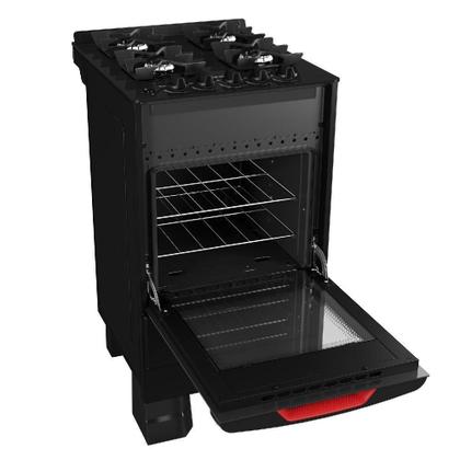 Imagem de Fogao Mueller 4 Bocas Preto Bivolt Mesa De Vidro Grades Ferro Fundido MFV4BF