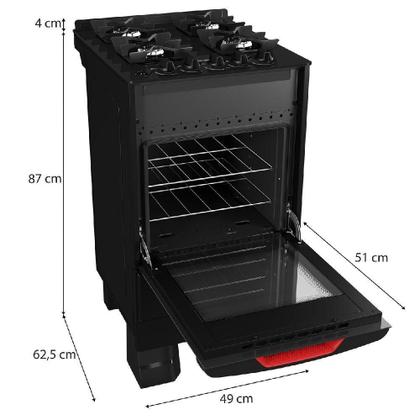 Imagem de Fogao Mueller 4 Bocas Preto Bivolt Mesa De Vidro Grades Ferro Fundido MFV4BF