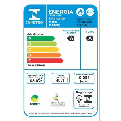 Imagem de Fogao Mueller 4 Bocas Preto Bivolt Mesa De Vidro Grades Ferro Fundido MFV4BF