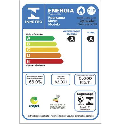 Imagem de Fogão Mueller Decorato Vetro Piso 4 Bocas Preto Fosco G3 601230050 Bivolt