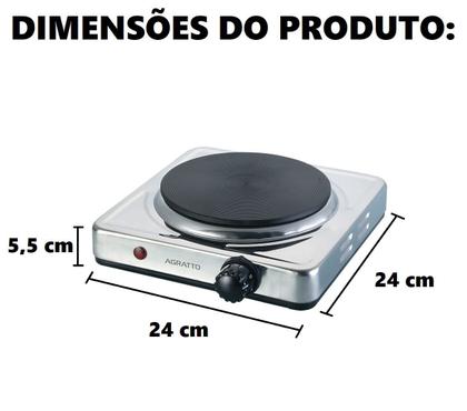 Imagem de Fogão Portátil Elétrico Agratto 1 Boca Aço Inox 1500W 127V