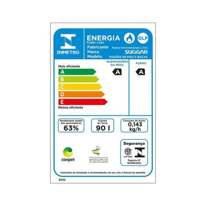 Imagem de Fogão Suggar Neo Glass 5 Bocas FGVNG510PT Mesa De Vidro Preto Bivolt