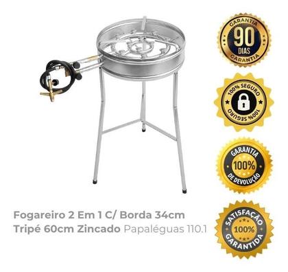 Imagem de Fogareiro 2x1 C/ Borda 34cm Tripé Zincado 110.1 Papaléguas