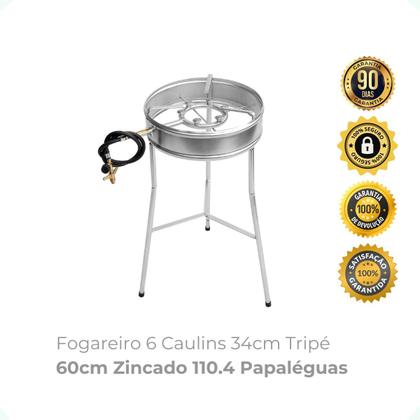 Imagem de Fogareiro 6 Caulins 34cm Tripé 60cm Zincado 110.4 Papaléguas