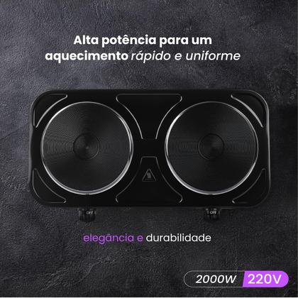 Imagem de Fogareiro Elétrico 2 Bocas 220V Portátil Fogão 2000W Potência Camping Preto Panda Plus