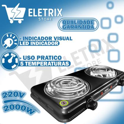 Imagem de Fogareiro Elétrico Portátil 2 Bocas 2000W 220V com Controle de Temperatura de 80C a 500C