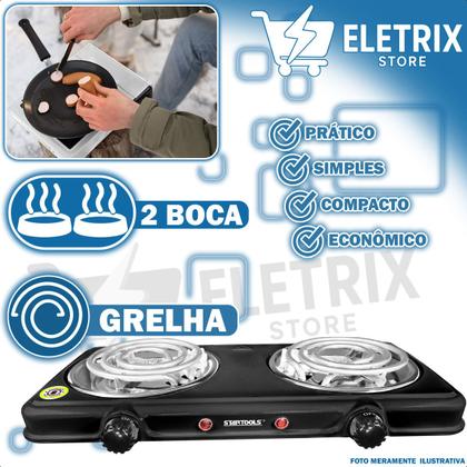 Imagem de Fogareiro Elétrico Portátil 2 Bocas 2000W 220V com Controle de Temperatura de 80C a 500C