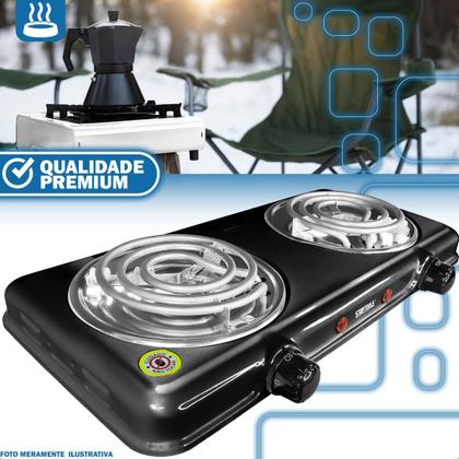 Imagem de Fogareiro Elétrico Portátil 2 Bocas 2000W 220V com Controle de Temperatura de 80C a 500C