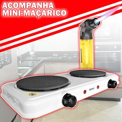 Imagem de Fogareiro Fogão Cook Top Duas Bocas 127v Chapa Elétrico Portátil 2000w Com Maçarico Automático Isqueiro A Gás