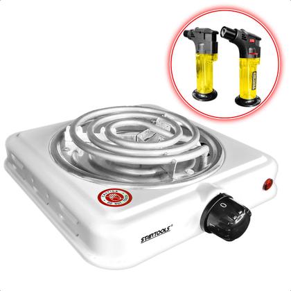 Imagem de Fogareiro Fogão Elétrico Portátil 1 Boca 127V 1000W com Maçarico a Gás Automático Recarregável