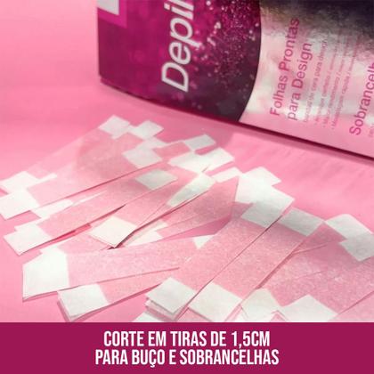 Imagem de Folha de Cera Fria Kit 80un Prontas Depilação Facial Design Sobrancelhas Rosa Modelagem Depilflax