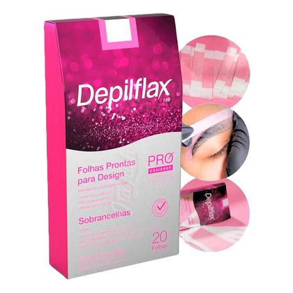 Imagem de Folha de Cera Fria Kit 80un Prontas Depilação Facial Design Sobrancelhas Rosa Modelagem Depilflax