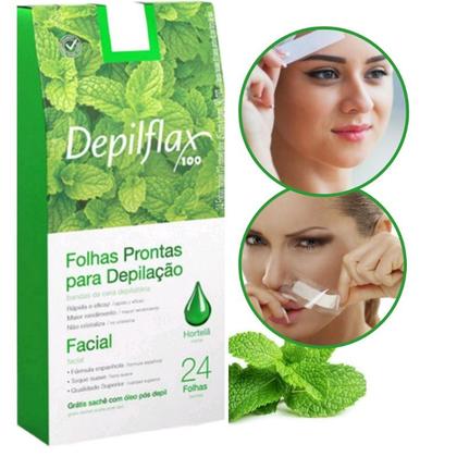 Imagem de Folhas De Cera Depilatória Facial Hortelâ Depilflax 24un.