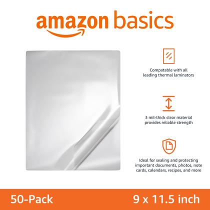Imagem de Folhas de Laminação Amazon Basics - 9x11,5" (50 Unidades) - 3 Mil