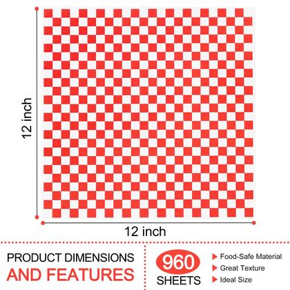 Imagem de Folhas de papel de cera ATZNZIK, 12 x 12 polegadas, vermelho quadriculado, pacote com 960